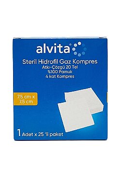 Alvita Steril Gaz Kompres 7,5x7,5 cm 25'li