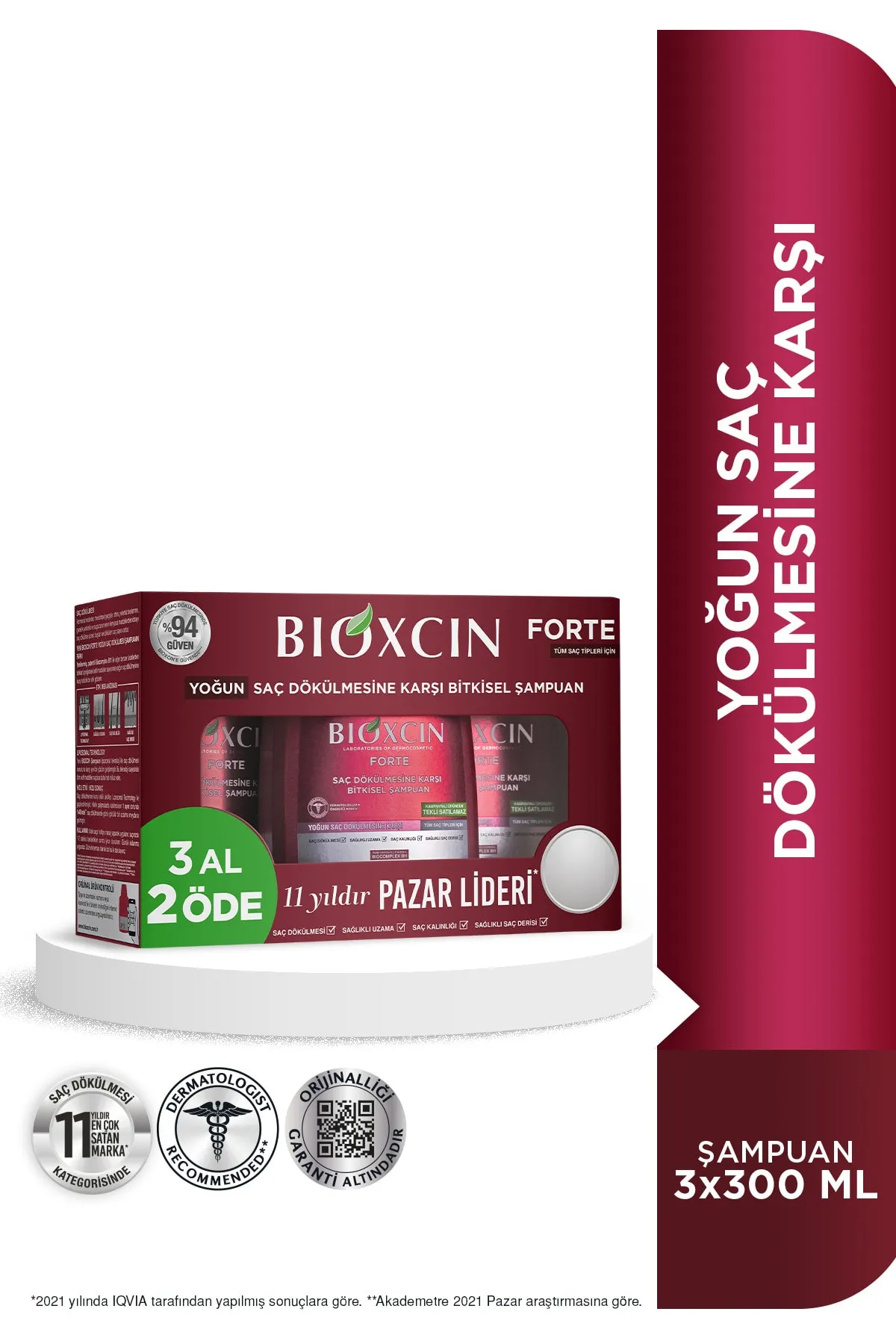 Bioxcin Forte Saç Dökülmesine Karşı Bakım Şampuanı 300 ml - 3 AL 2 ÖDE