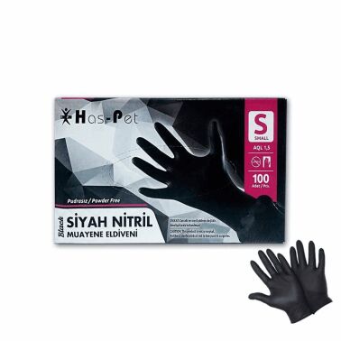 Has-Pet Siyah Nitril Muayene Eldiveni Small 100 Adet