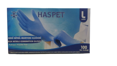 HASPET Pudrasız Mavi Nitril Muayene Eldiveni L (Large) 100'lü