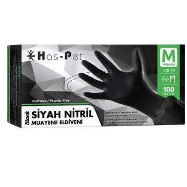 Haspet Siyah Nitril Eldiven Pudrasız 100 lü M