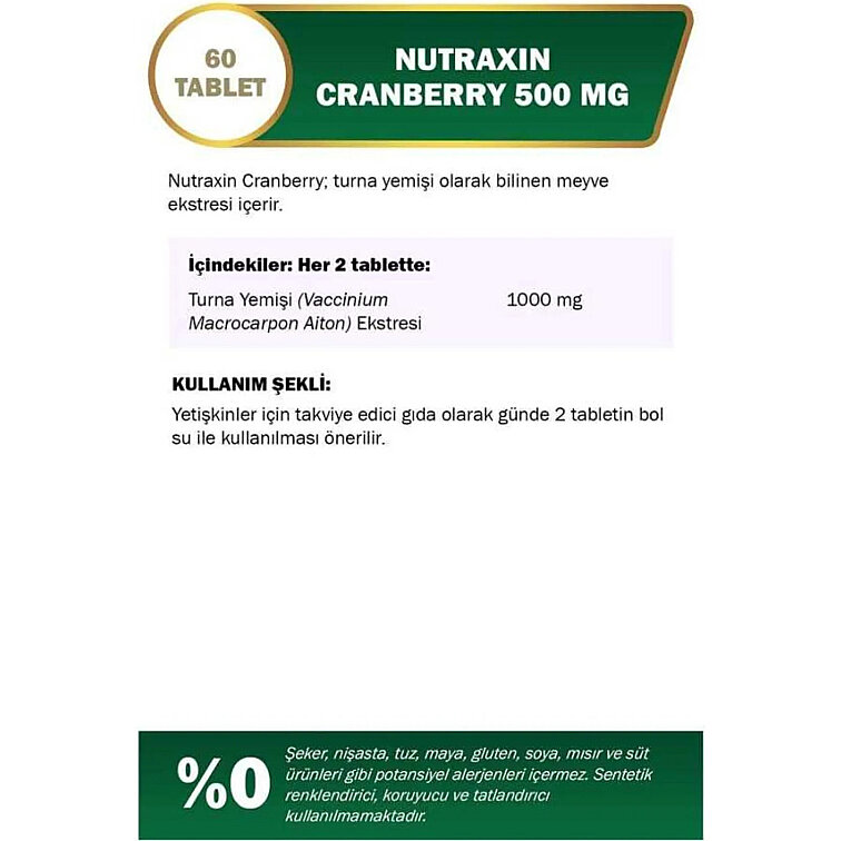 Nutraxin Cranberry 500 mg Takviye Edici Gıda 60 Tablet - 4
