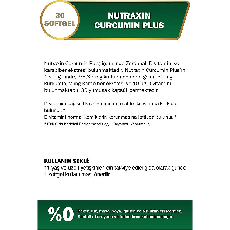 Nutraxin Curcumin Plus Takviye Edici Gıda 30 Yumuşak Kapsül - 4