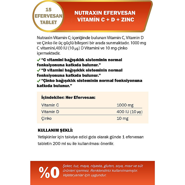 Nutraxin Efervesan - Vitamin C-D-ZINC 15 Efervesan Tablet - 3