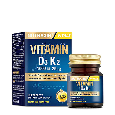 Nutraxin Vitamin D3 K2 Vitamini İçeren Takviye Edici Gıda 120 Tablet