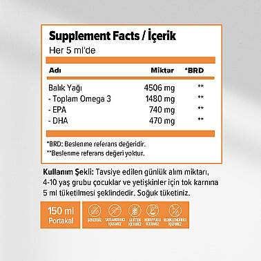 Ocean Portakal Aromalı Balık Yağı Şurubu 150 ml - 2