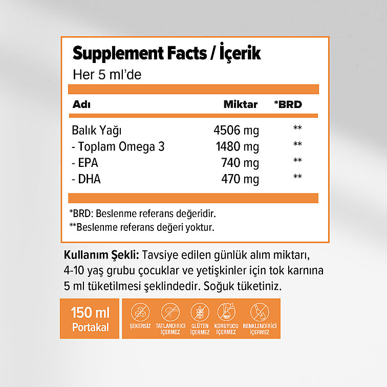 Ocean Portakal Aromalı Balık Yağı Şurubu 150 ml - 2