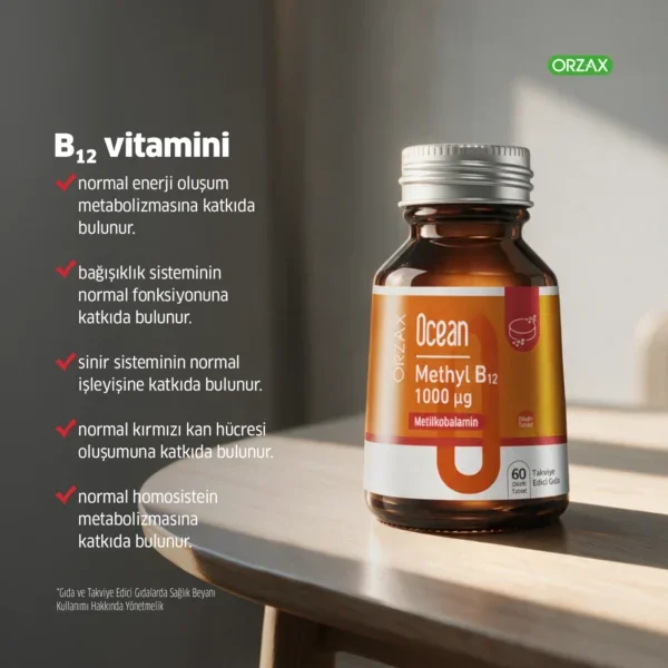 Orzax Ocean Methyl B12 Takviye Edici Gıda 60 Dilaltı Tablet - 4