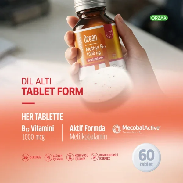 Orzax Ocean Methyl B12 Takviye Edici Gıda 60 Dilaltı Tablet - 3