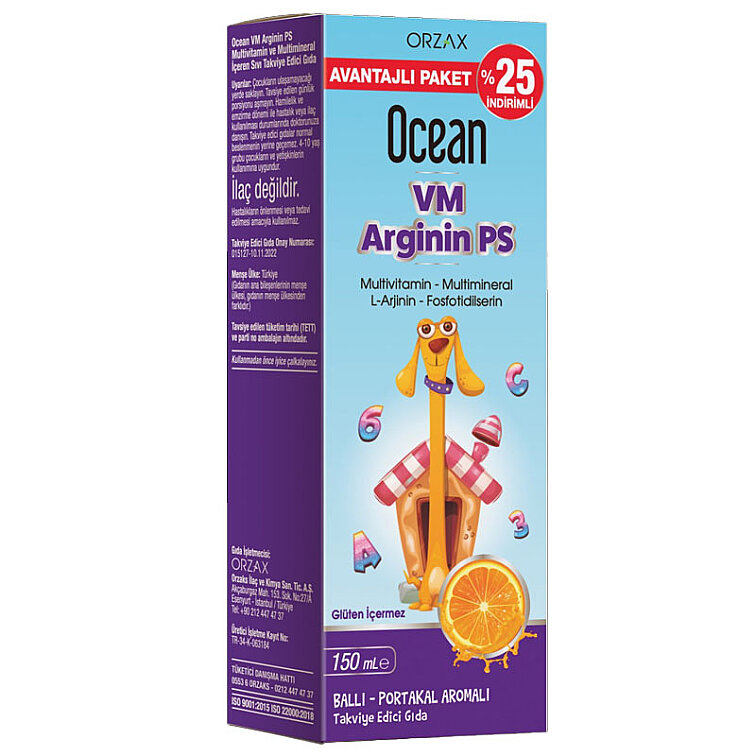 Orzax Ocean Vm Arginin Ps Ballı - Portakal Aromalı Şurup 150 ml - %25 İndirimli - 6
