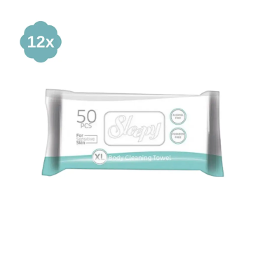 Sleepy Hassas Ciltlere Özel XL 50 Yaprak 12’li Paket Vücut Temizleme Mendili