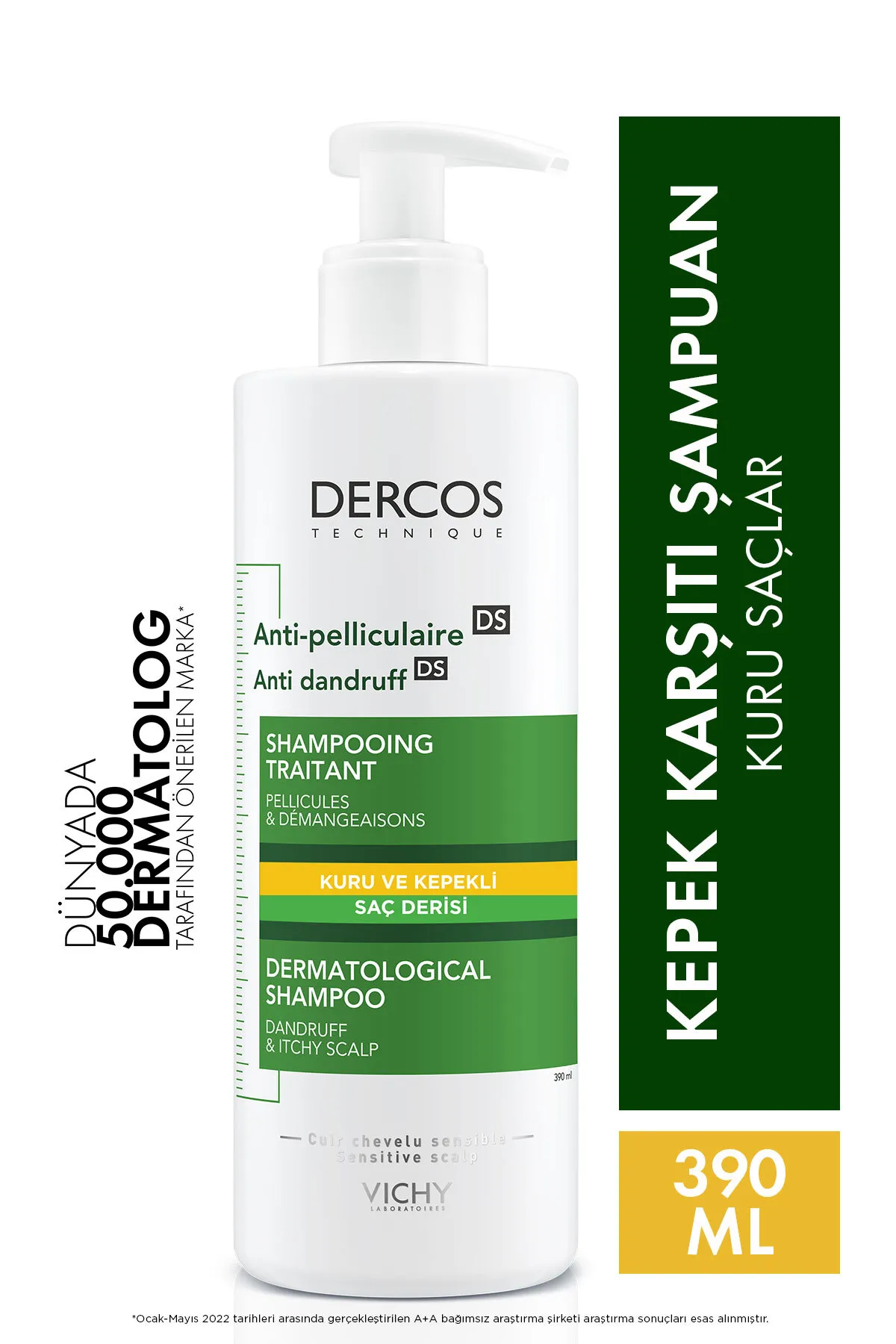 Vichy Dercos Anti-Dandruff Şampuan Kuru Saçlar için Kepek Karşıtı 390 ml